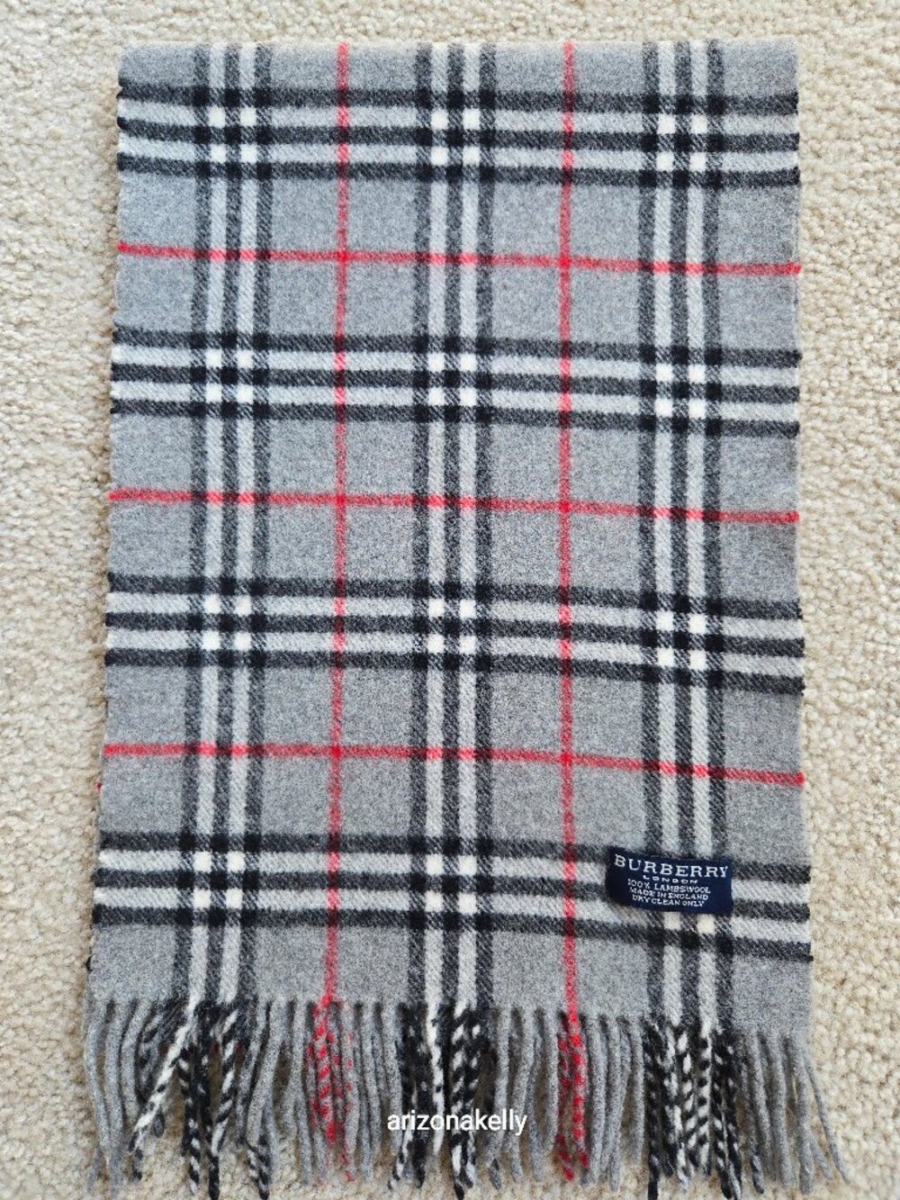 Burberry Nova Check Lambswool Scarf Grey SMALL HOLE - Picture 1 of 11